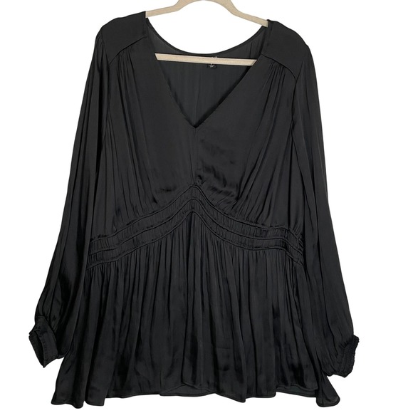 torrid Tops - Torrid‎ Size 4 Black Satin-Look Long Sleeve V-Neck Blouse Dressy Romantic